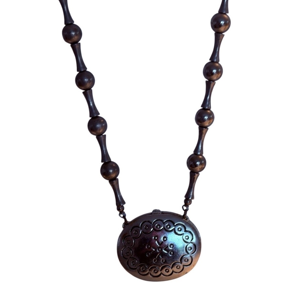 Vintage 1973 Estee Lauder Moon Silver Solid Perfume Pendant Necklace
